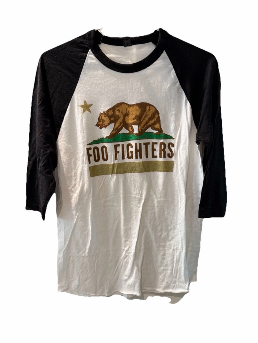 Foo Fighters Calif Bear Raglan Baseball Tee - White with Black Sleeves